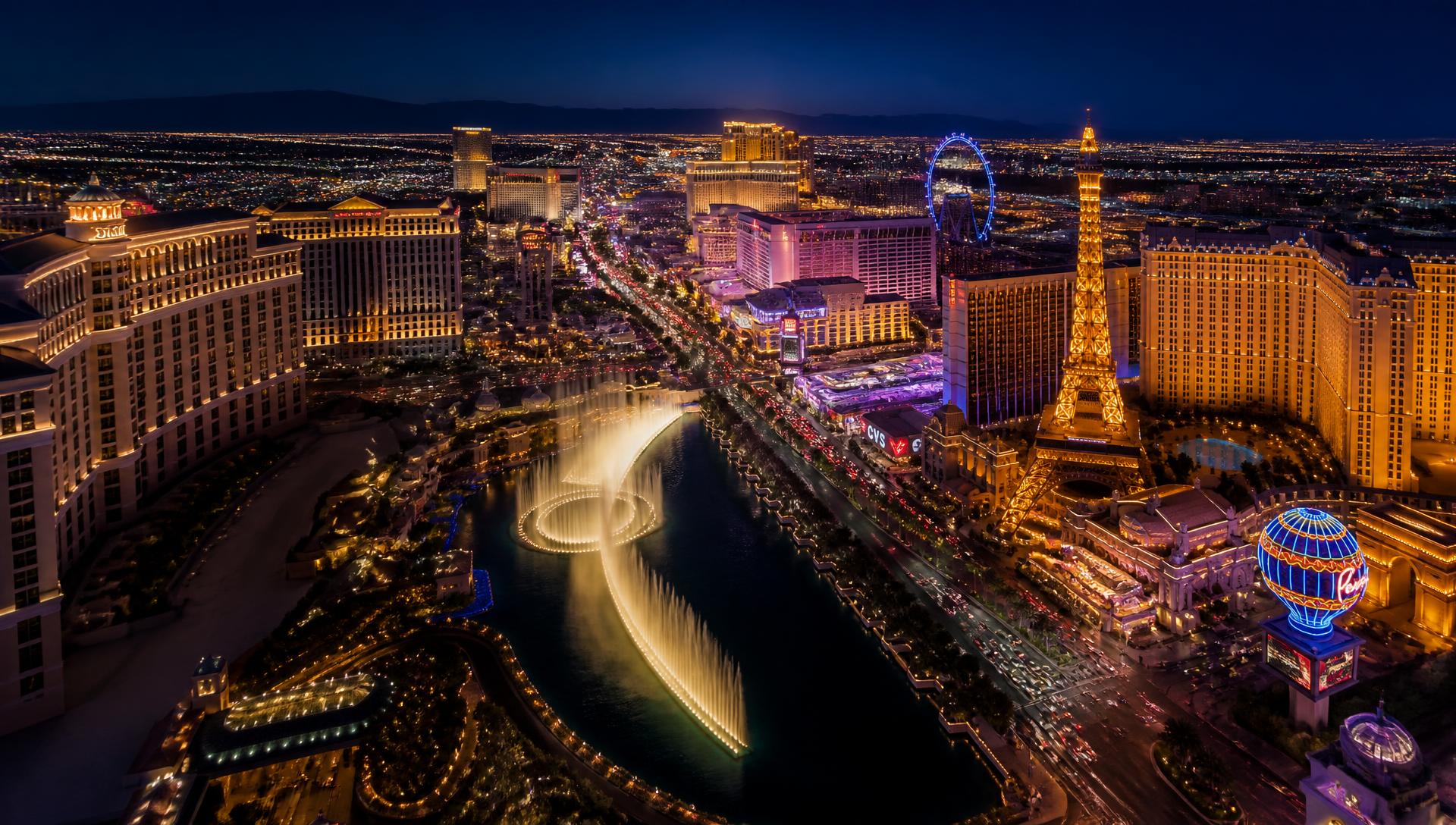 Las Vegas Strip skyline glowing at twilight